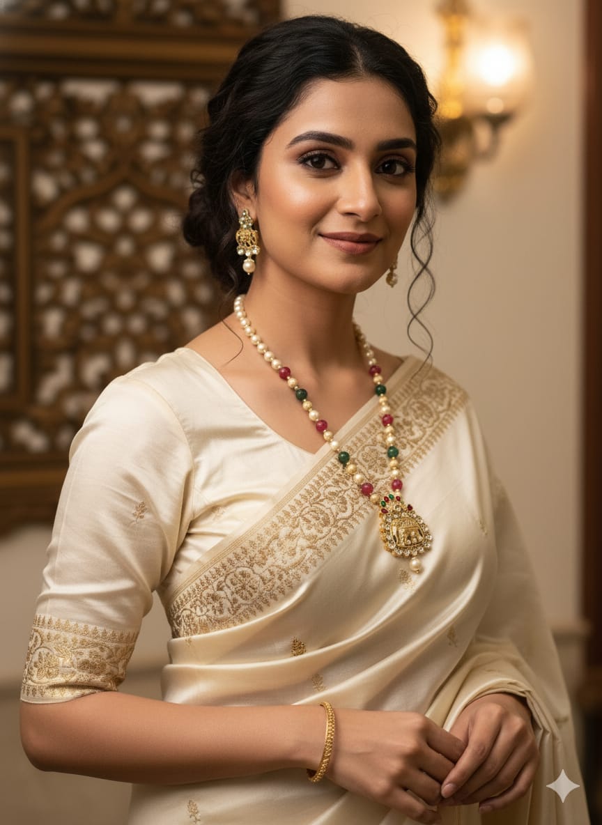 Ringing Jewels "Rajwadi" Unique Necklace Set Premium Quality With Earrings - Ruby Colour