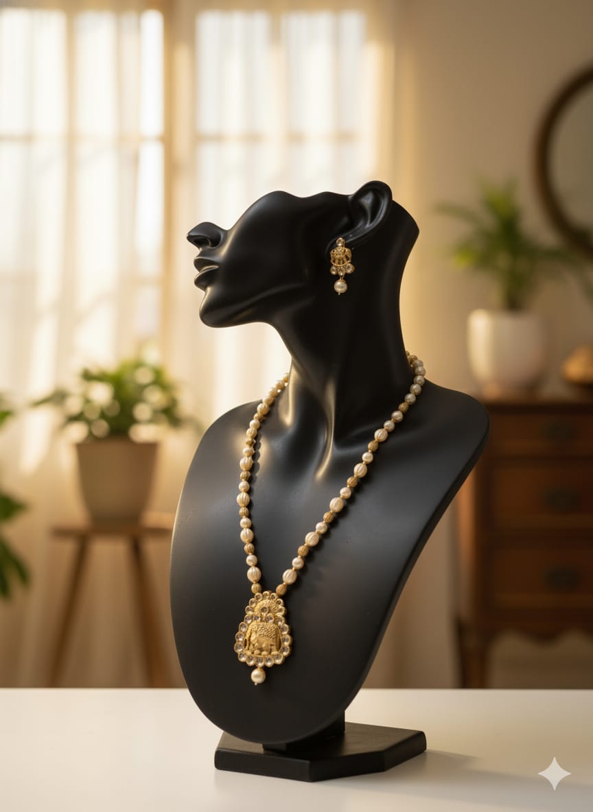 Ringing Jewels "Rajwadi" Unique Necklace Set Premium Quality With Earrings - Ruby Colour