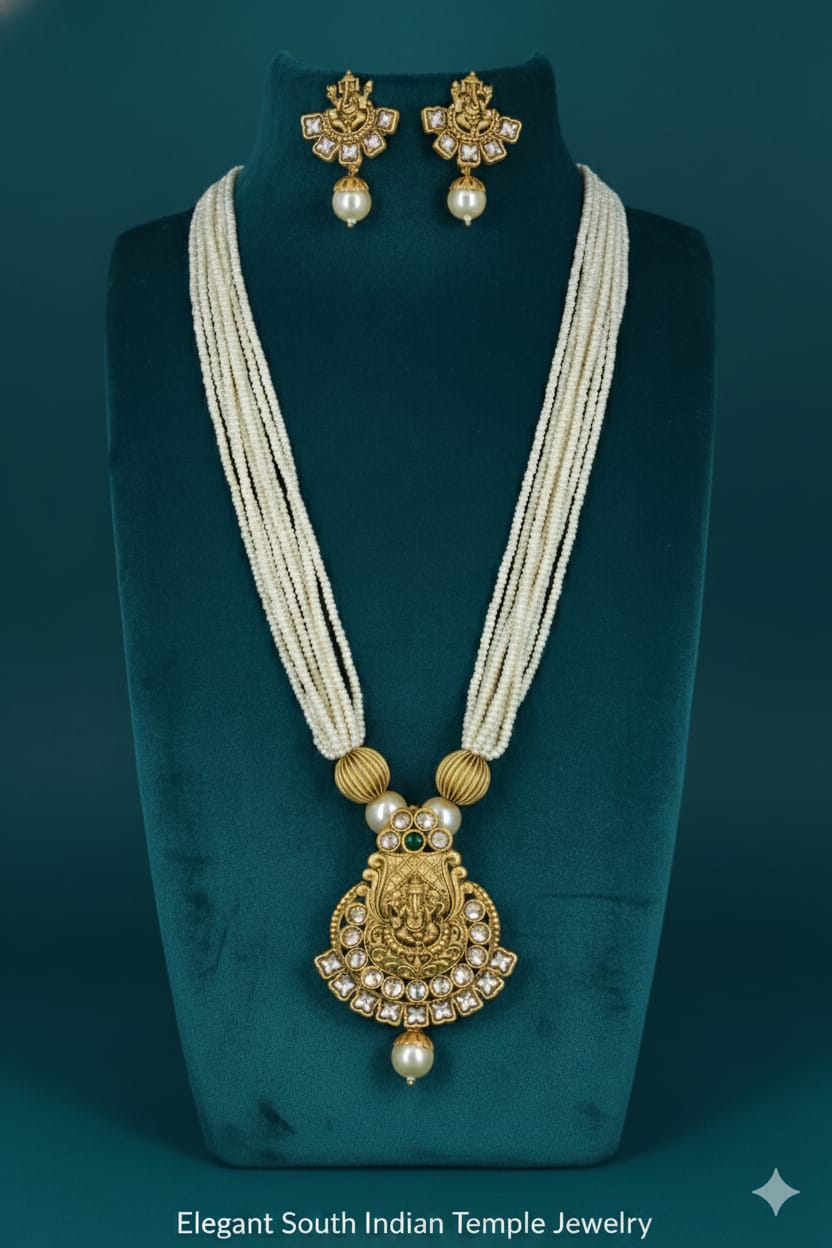 Ringing Jewels "Rajwadi" Unique Temple Necklace Set Premium Quality With Earrings - Ruby Colour
