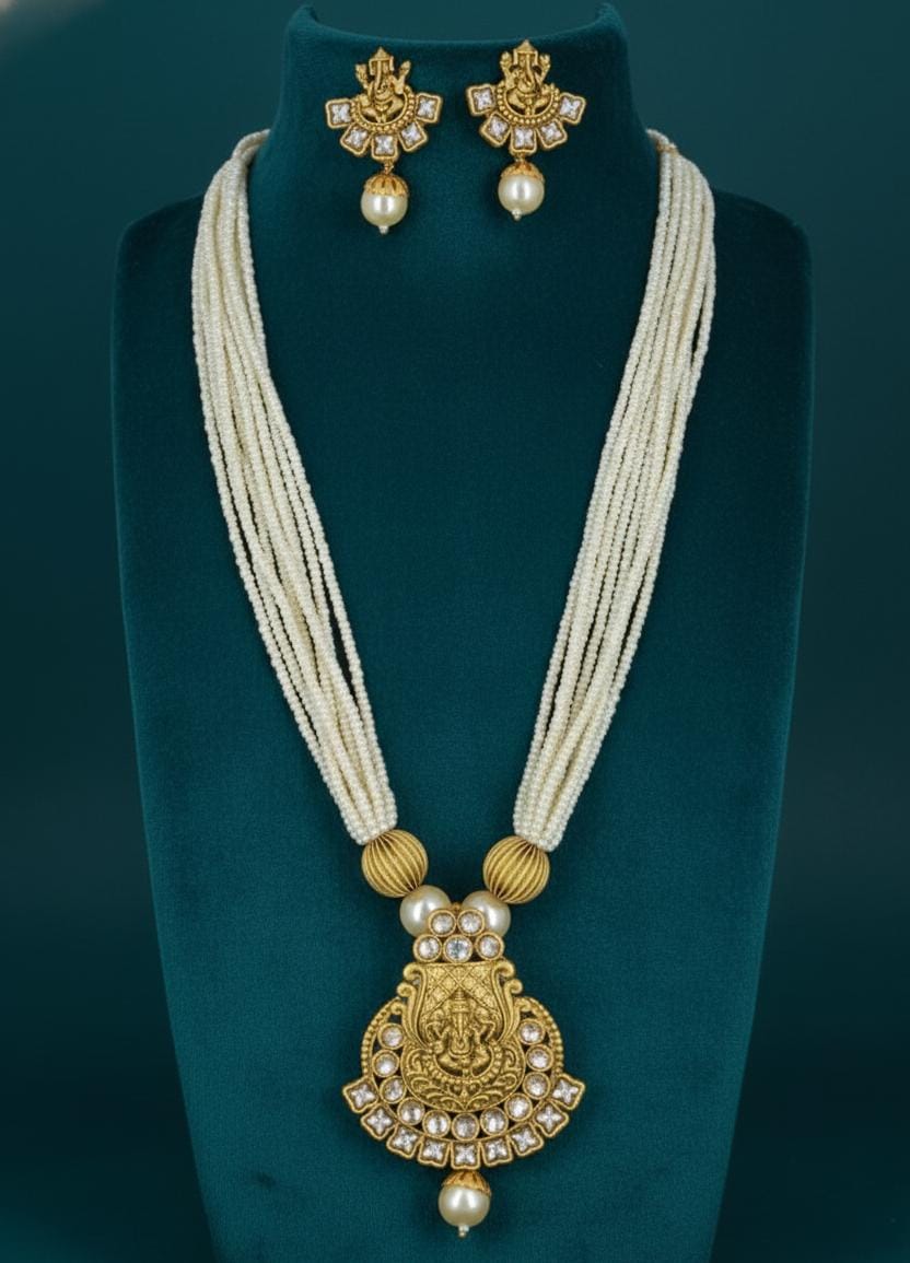 Ringing Jewels "Rajwadi" Unique Temple Necklace Set Premium Quality With Earrings - Ruby Colour