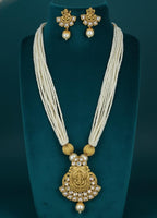 Ringing Jewels "Rajwadi" Unique Temple Necklace Set Premium Quality With Earrings - Ruby Colour