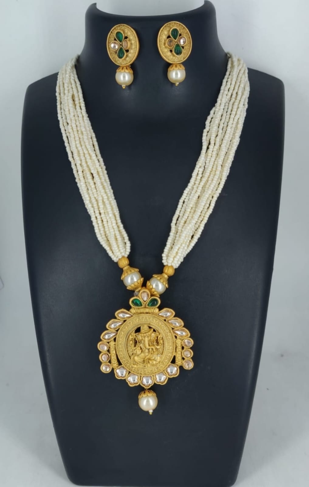 Ringing Jewels "Rajwadi" Unique Temple Necklace Set Premium Quality With Earrings - Ruby Colour