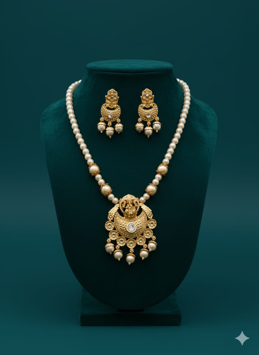 Ringing Jewels "Rajwadi" Unique Necklace Set Premium Quality With Earrings - Ruby Colour