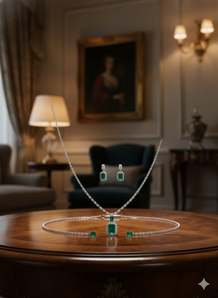 Ringing Jewels "AD" Necklace Set Premium Quality With Earrings - Mint Colour